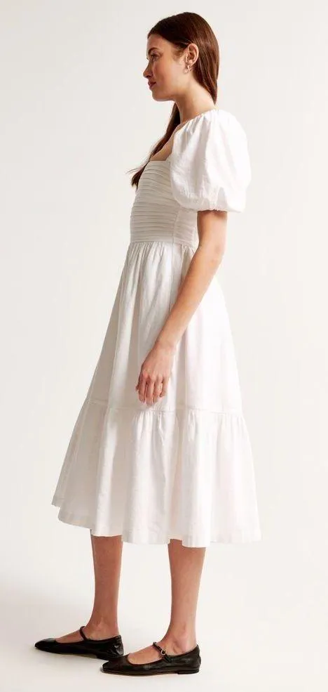 The A&F Emerson Linen-Blend Puff Sleeve Midi Dress size M - Image 4