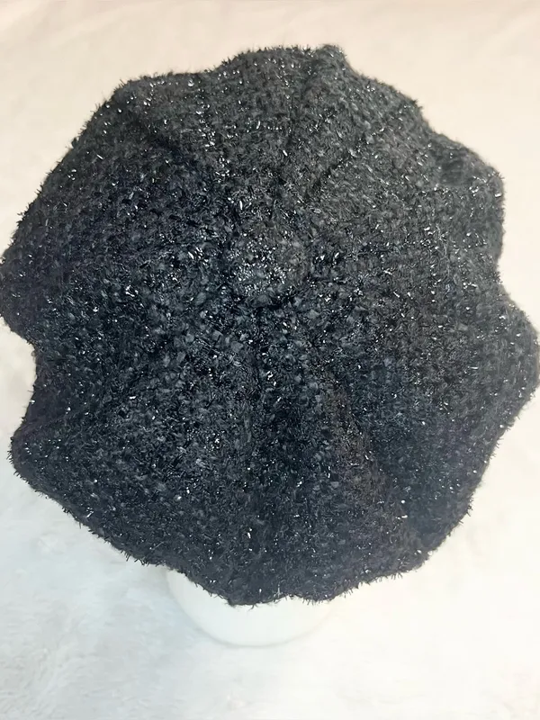 Vintage Y2K Textured Black Tweed Newsboy Cap Cabbie Hat - Image 7