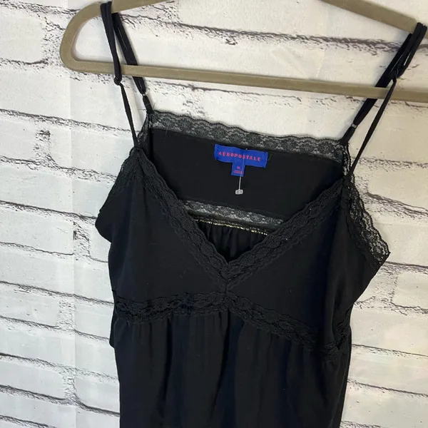 Aeropostale Black Crop Top Camisole Spaghetti Straps Lace SZ XL Flowy V-Neck - Image 7