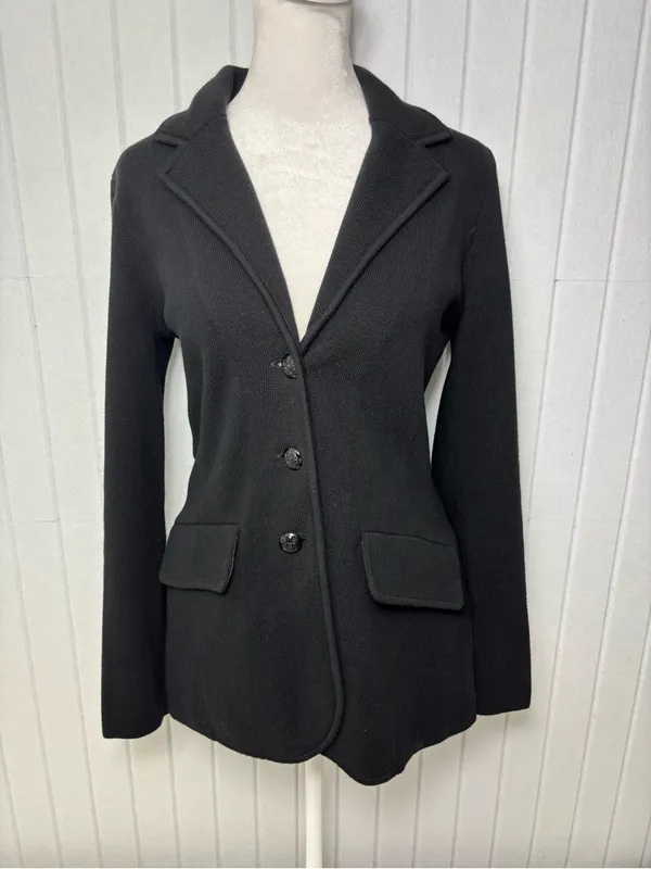 Lauren Ralph Lauren Black Cotton Sweater-Knit Blazer‎ size S - Image 2