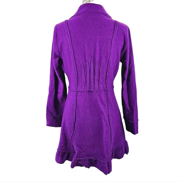 Nic + Zoe -753‎ Women's Magenta Buttoned Ruffled Dress Coat Size Small - Image 5