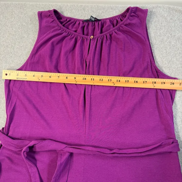 Lands' End Women's XL 18 Purple Sleeveless Keyhole Tie Belt A-Line Midi Dress - Image 6