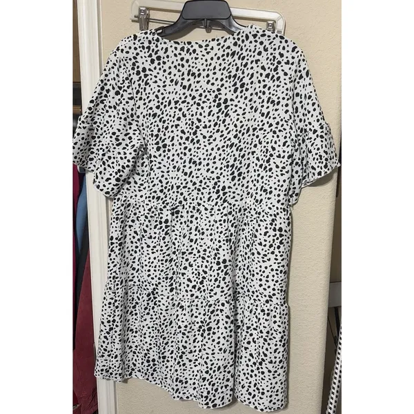 Dalmatian Tiered Polka Dot Mini Dress Spotted Black White Sz Small Spring Fun‎ - Image 8