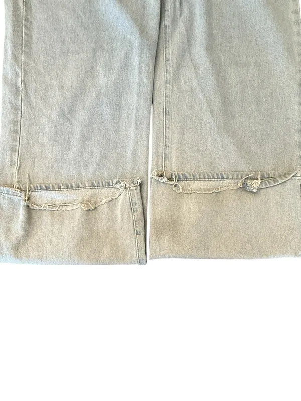 Edikted Baggy Wide Leg Jeans Womens XL Light Wash Distressed Raw Hem Y2K - Image 8
