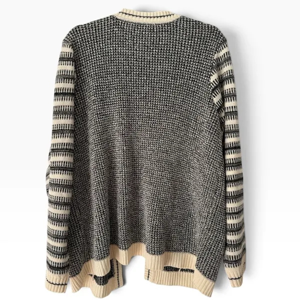 Susan Graver Textured Black Cream Open Front Cardigan Sweater Size XL - Image 2