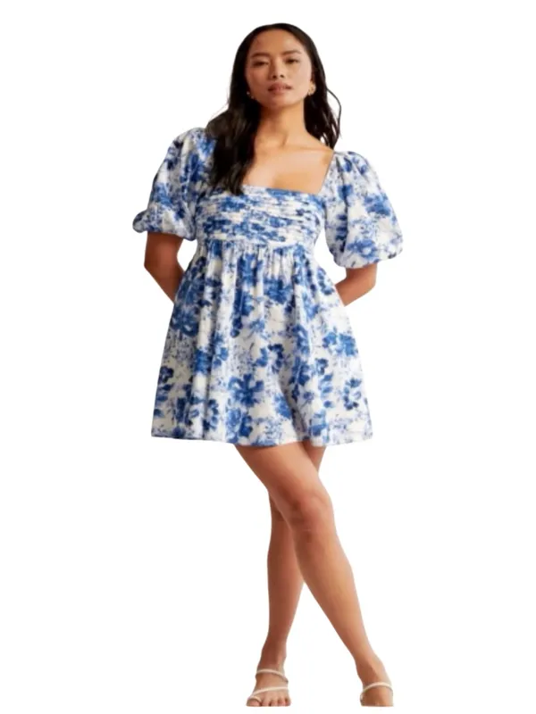 Abercrombie & Fitch Emerson Poplin Puff Sleeve Mini Dress S Blue/White Size XL - Image 3