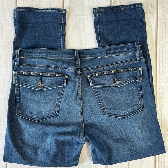 Rock & Republic Studded Pocket Medium Wash Denim Slim Straight 5 Pocket Jeans - Image 2