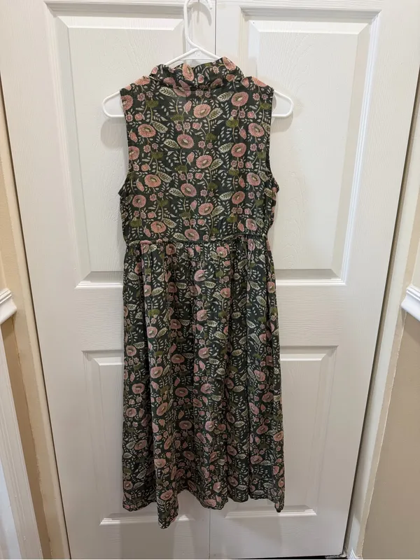 NATURAL LIFE Amelia Cotton Shirt Dress Green Floral Vines Small NWT - Image 8