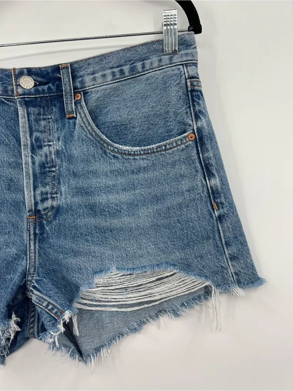 Aritzia Denim Forum The 90s Vintage Cut Off Shorts Jean Denim Distressed Blue 28 - Image 4