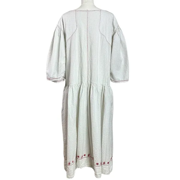 Free People Embroidered Cottage Bohemian Seersucker Saugatuck Midi Dress Large - Image 7