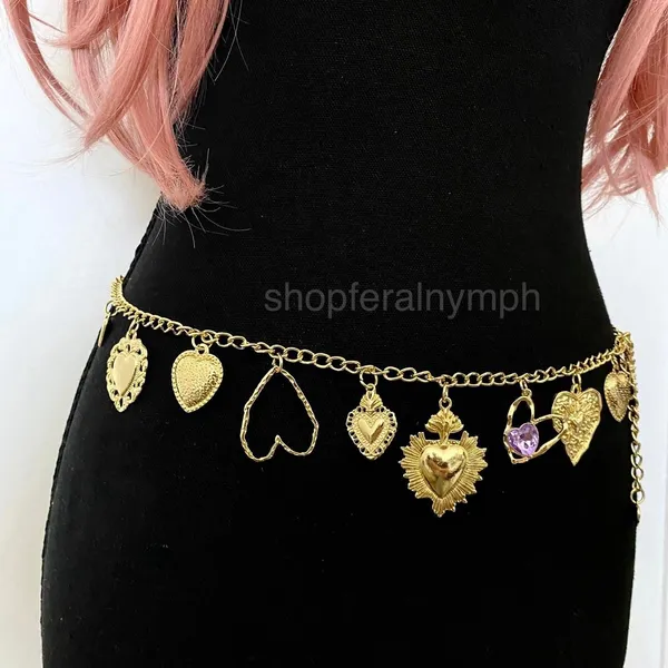 Gold Y2K Sacred Heart Charm Waist Chain Belt, Fits 20 to 44 Inches, X7GA1320 - Image 4
