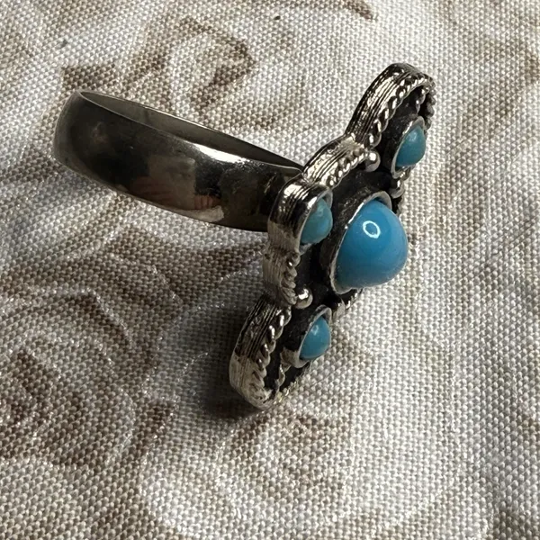 Vintage Ring Faux Turquoise Silver Tone Southwest‎ Adjustable Blue - Image 6