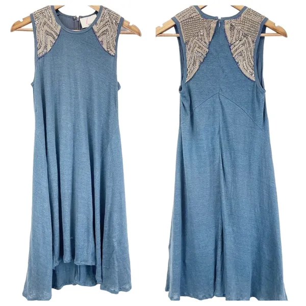 Fairy Grunge Beaded Linen Dress XS Indie Sleaze Angel Eclectic Artsy Free Spirit - Image 3
