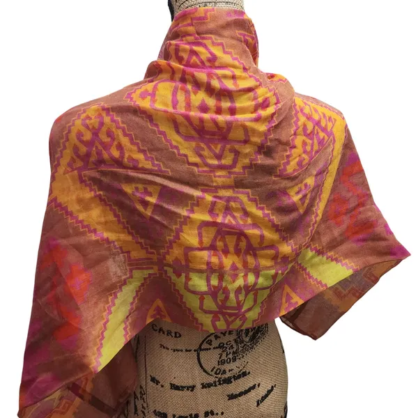 Boho Geometric Print Scarf Wrap Shawl‎ Multi Color Orange - Image 2