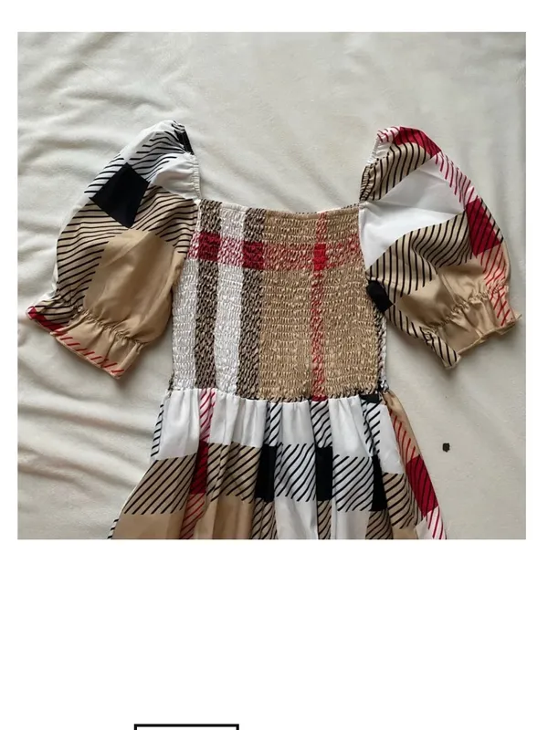 beige plaid smocked maxi dress Tan - Image 5