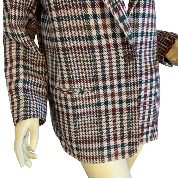 Vintage 1980'S Private Concepts Burgundy & Green Wool Blend Plaid Blazer (10) - Image 7