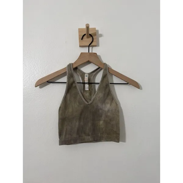 Free People Movement Free Throw Crop Army Green XS Stretch Yoga Pilates Athletic - Image 2