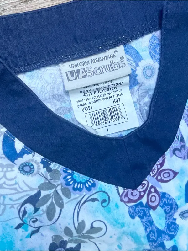UA Scrubs Butter-Soft Blue Butterfly Hope Scrub Top L ~ Nurse Uniform - Image 2
