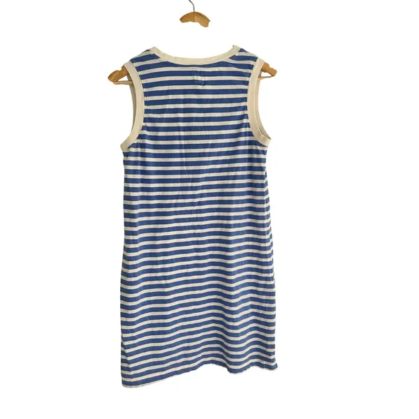 Pact Organic Cotton V-Neck Sleeveless Mini Dress Blue White Striped Womens Small - Image 3