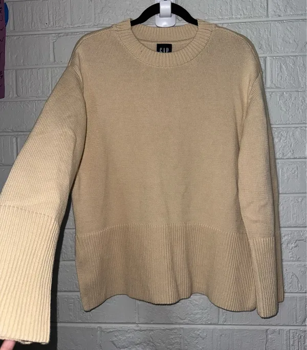 GAP Women's Knit Cotton Sweater Pull over Long Sleeve Taupe Sz M ✨ - Image 3