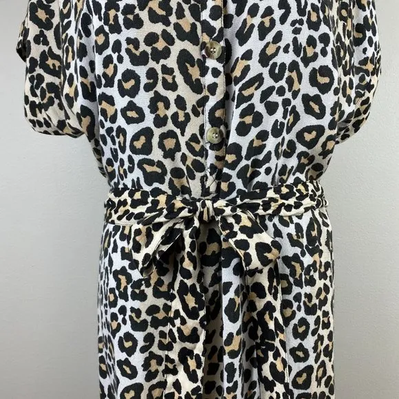 Style Envy Mini Dress XL‎ Leopard Animal Print Beige Black Belted Button - Image 3
