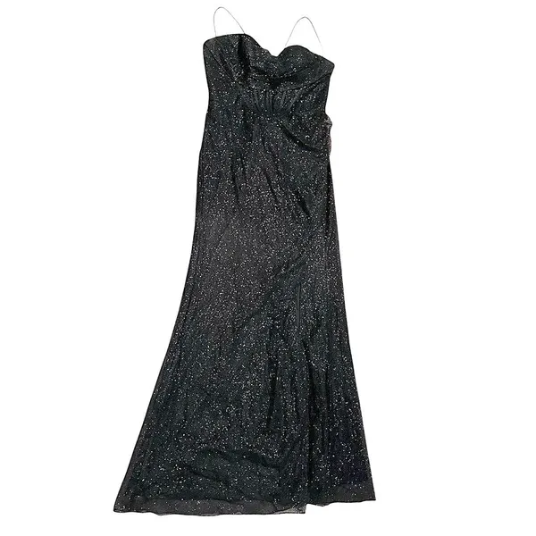 Black Glitter Corset Gown High Slit Lace Up Back Formal Prom Dress Sleeveless 12 - Image 5