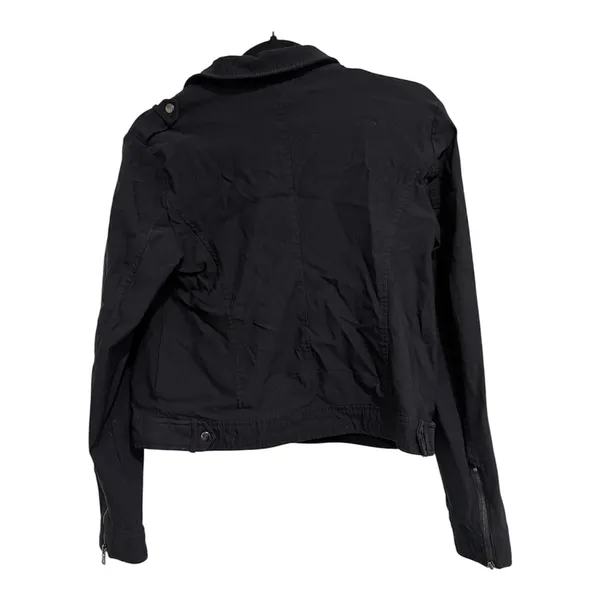 APT. 9 Jacket Women M Black Stretch Knit Crop Long Sleeve Asymmetrical Zip Front - Image 2