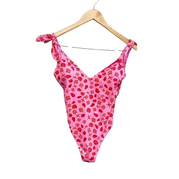 AQUA Swim Pink Seashell Starfish Tie Shoulder One Piece Swimsuit Size Small NEW - Image 2