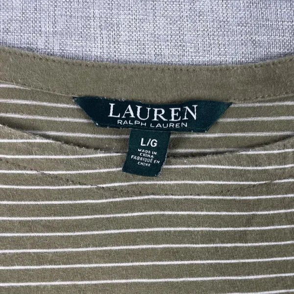 Lauren Ralph Lauren Shirt‎ Womens L Green Striped Crew Neck Short Flutter Sleeve - Image 3
