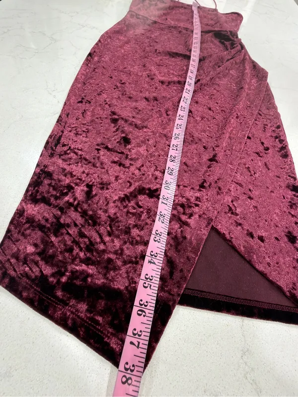 Crushed Velvet Spaghetti-Strap Midi Dress in Burgundy - Image 7