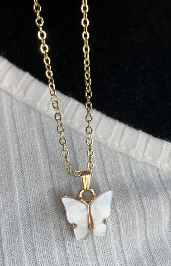 White Butterfly Necklace 14k Gold - Image 3