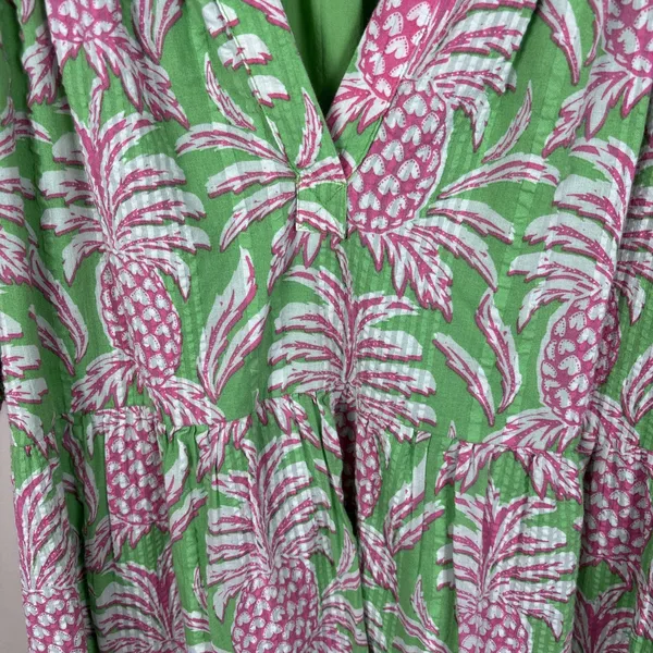 Crown Ivy Dress Sz‎ S Pineapple Green Cottage Tiered Tropical Puff Short - Image 4