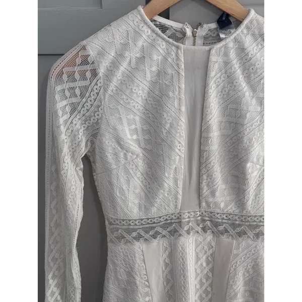 Windsor White Geometric Lace Long Sleeve Bodycon Mini Dress Womens Medium - Image 3
