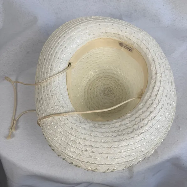 Vintage 80s Union Made Straw Cowboy Hat Cream Western Sun‎ Hat Made in USA - Image 4