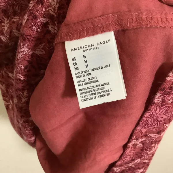 NWT American Eagle Pink Floral Prairie Cottagecore‎ Babydoll Puff Sleeve Dress M - Image 4