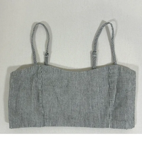 Brandy Melville Blue White Pinstripe Smocked Crop Cami Top Adjustable Straps - Image 3