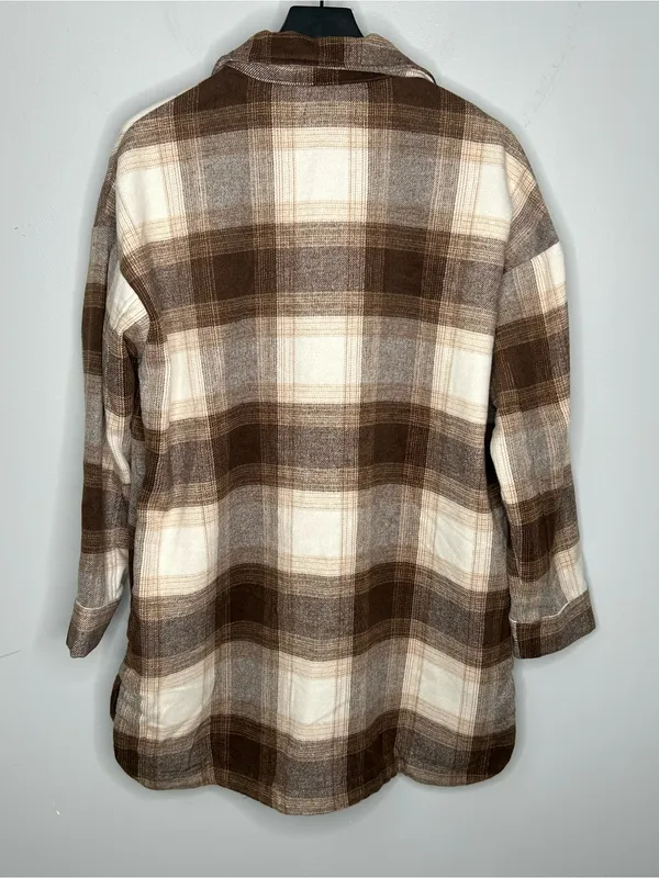Banana Republic Brown Beige Plaid Wool Blend Shirt Jacket Size L - Image 4