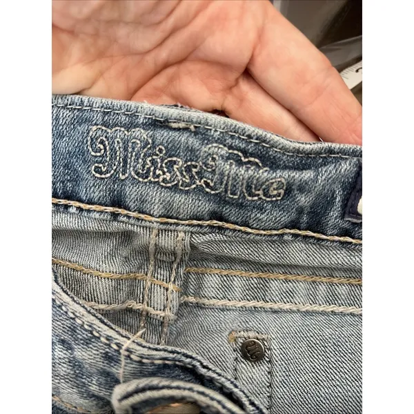 Miss Me Bootcut Jeans Womens 32 Blue Embellished Wing Pocket Stretch - Image 5