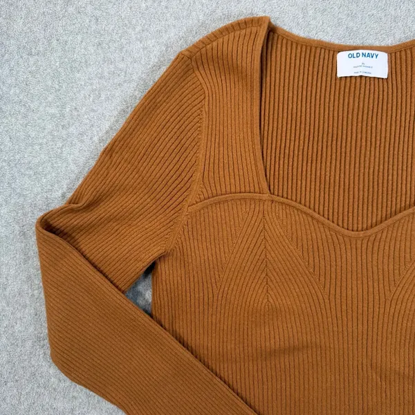 Old Navy Women's XL Brown Ribbed Knit Sweetheart Neckline Long Sleeve Sweater - Image 3