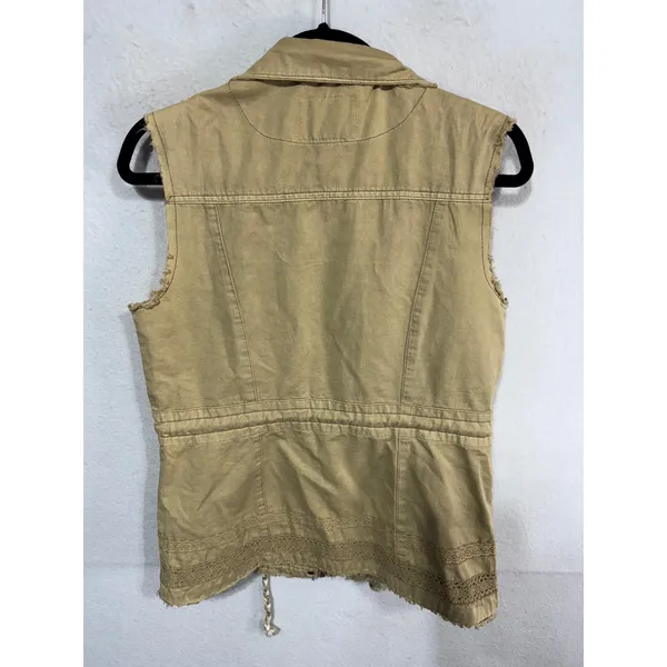 Buckle BKE‎ Women's S Tan Vest Utility Cargo Boho Distressed Outerwear Vest - Image 3