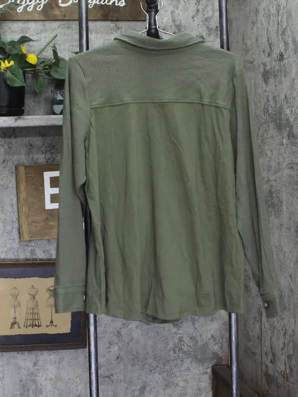 NWT Belle By Kim Gravel Jersey Button-Front Collared Shirt Tea Leaf Green 1X - Image 2
