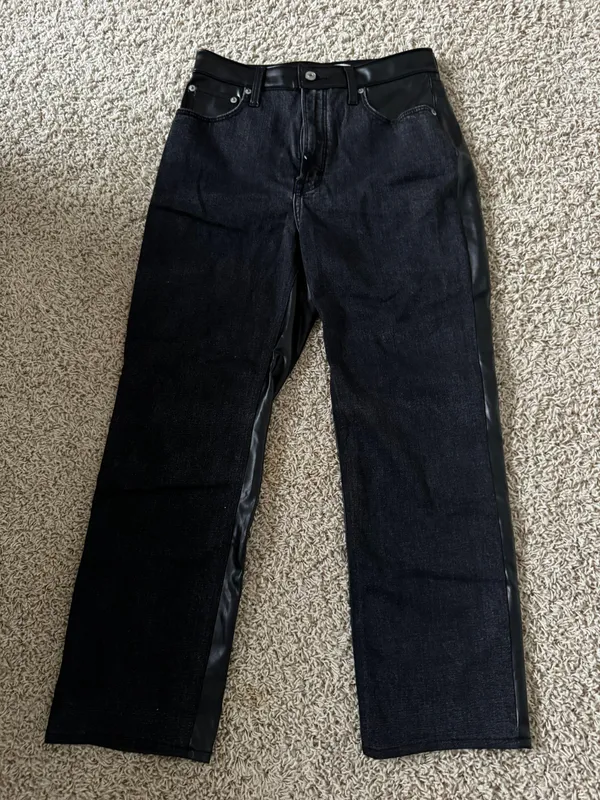 Abercrombie Mixed Fabric Ultra High Rise Ankle Straight Jean - Image 3