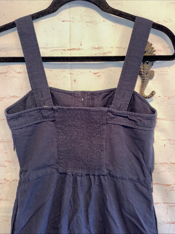 Everlane 4 cotton weave picnic dress Front button Navy Midi Wide Straps Sun - Image 5