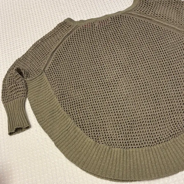 Anthropologie YOON Olive Green Open-Weave Crewneck Raglan Sleeve Poncho Sweater - Image 9