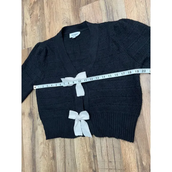 ee:some Black‎ Knit Bow Front Cardigan Sweater Women’s M - Image 5