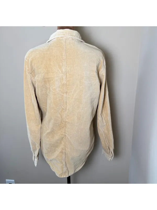 Vintage Y2K Gap Velvet Button Down Shirt Womens Large Tan Retro Top 100% Cotton - Image 4