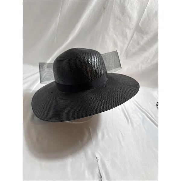 Nike Women's ROC Black Church Hat with Bow Size 6 1/2 Wide Brim - Image 3