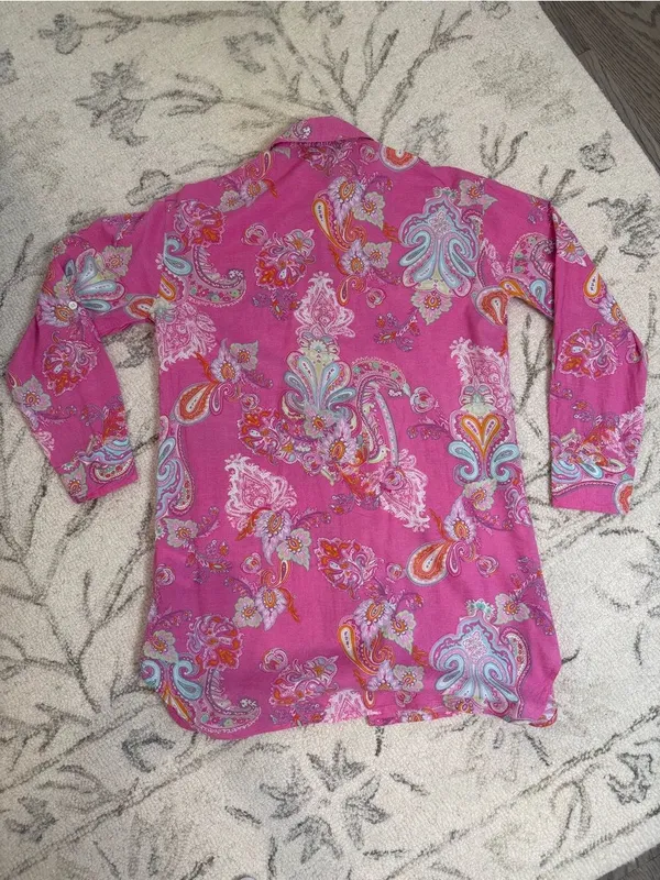 Lauren Ralph Lauren XS Pink Paisley Linen Blend Nightgown Sleep Shirt | Like New - Image 6