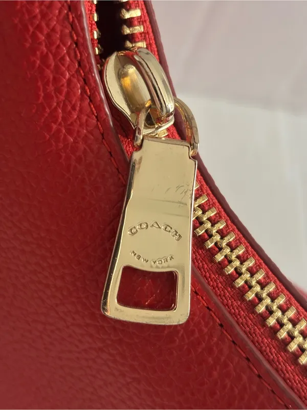 Big Red Coach In Pebble Leather Hobo with Gold Hardware - Image 7