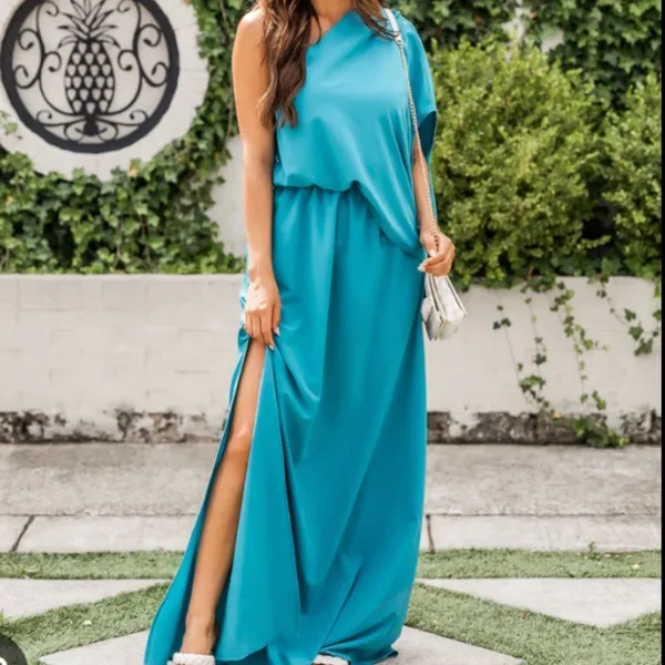 Pink Lily One Shoulder Dress Maxi Size XS Teal Bridesmaid Formal Wedding Guest - Image 2